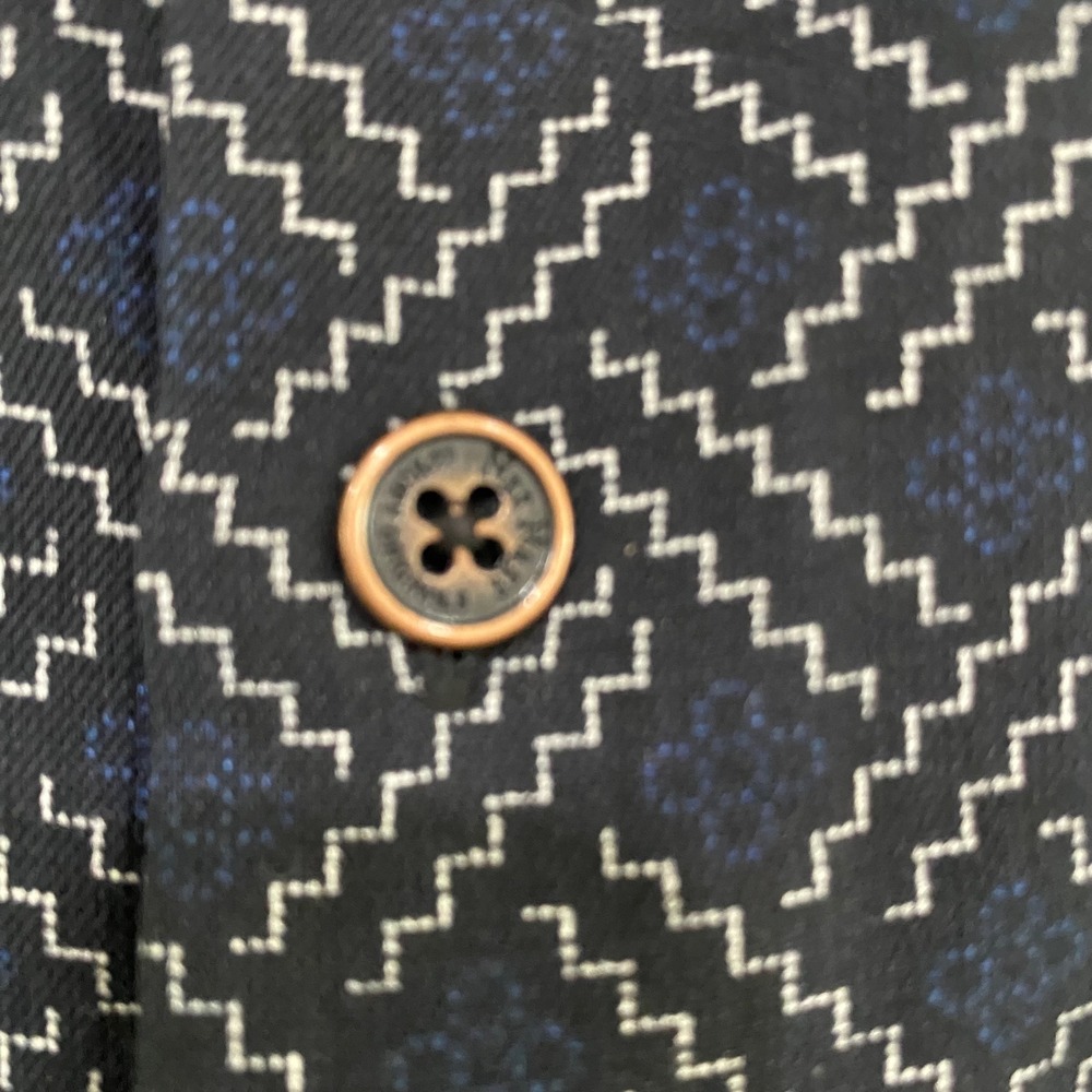 Nat Nast Mens XL Silk Cotton Short Sleeve Button Down Shirt Navy Geometric 1353 - Picture 12 of 16